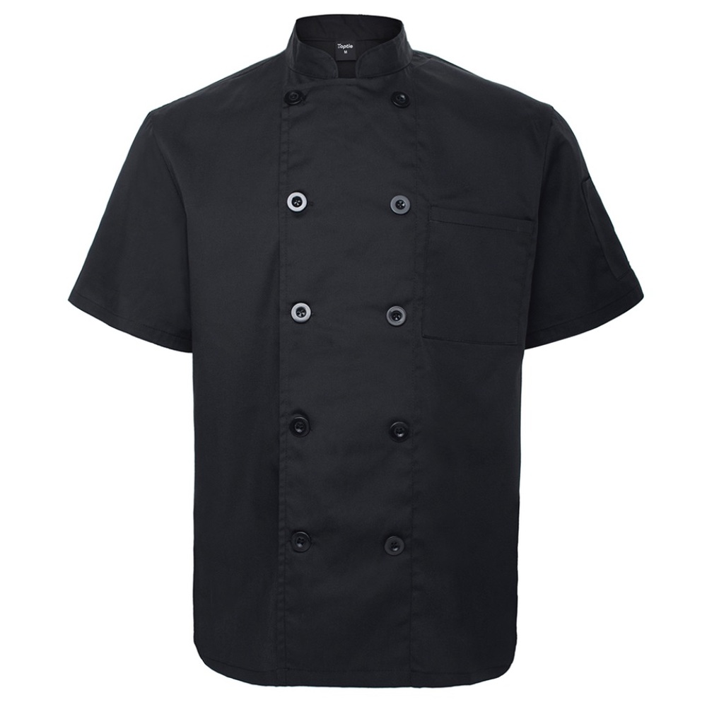 TopTie Unisex Short Sleeve Chef Coat Jacket, Black (2) brand new! Size Large